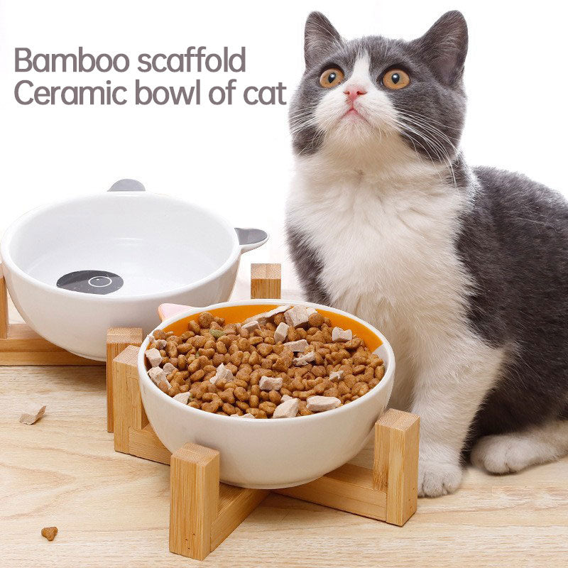 Gamelle en Céramique avec Support en Bambou – Collection Animaux