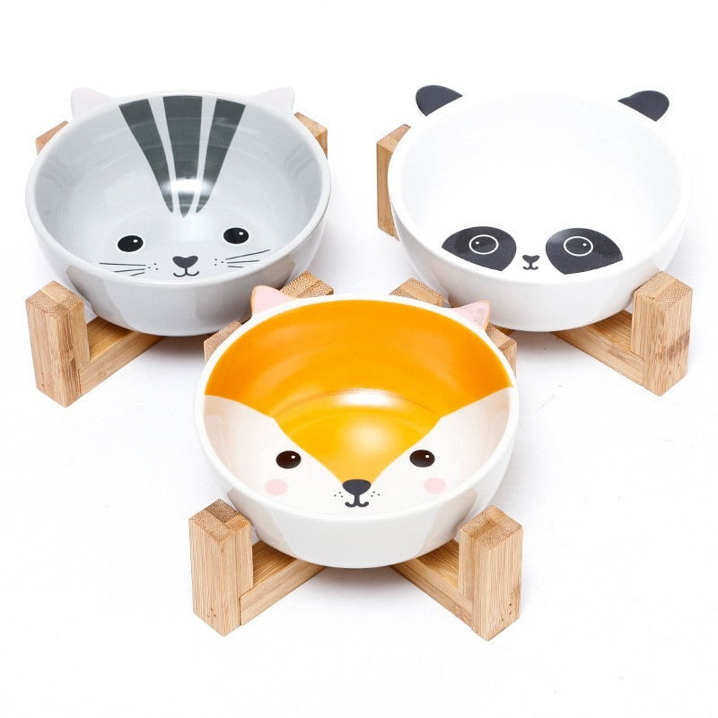 Gamelle en Céramique avec Support en Bambou – Collection Animaux