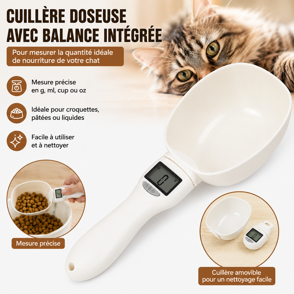 Cuillère Doseuse Électronique avec Balance Intégrée pour Chat