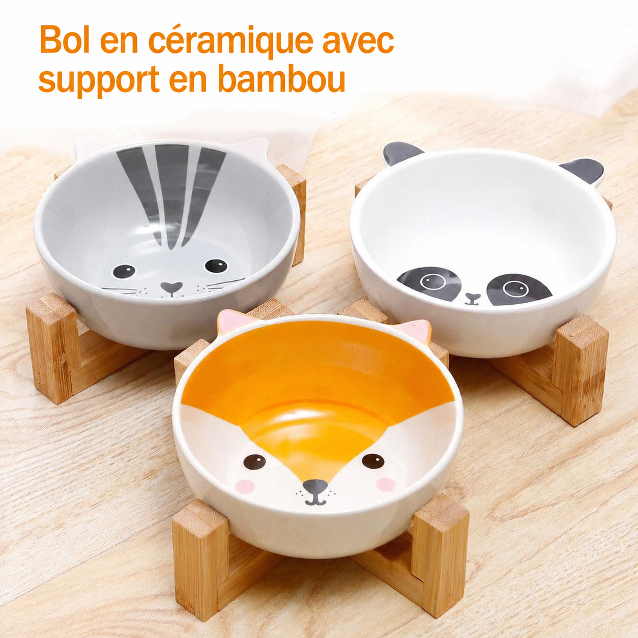 Gamelle en Céramique avec Support en Bambou – Collection Animaux