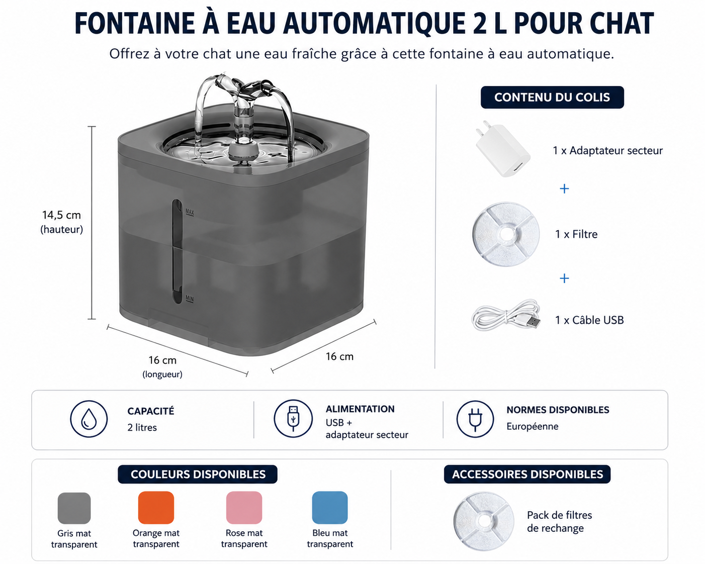 Fontaine à Eau Automatique 2 L pour Chat