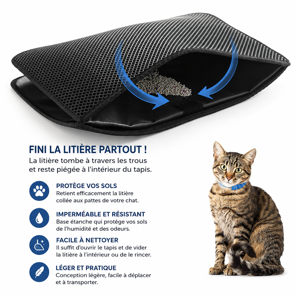 Tapis de Litière Étanche Double Couche pour Chat