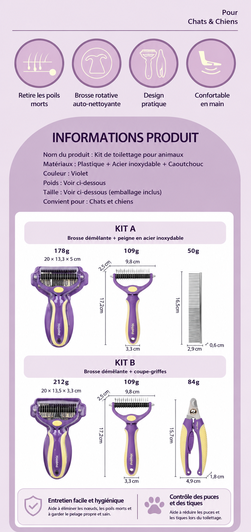 Kit de Toilettage pour Chat – Brosse Démêlante et Accessoires