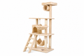 Arbre à chat multi-niveaux beige avec hamacs, niche et griffoirs en sisal