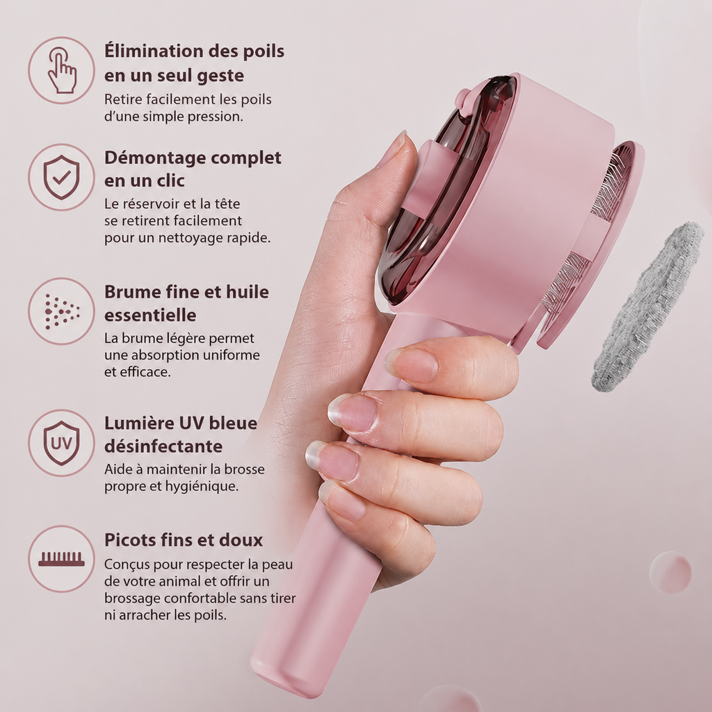 Brosse de Toilettage Vaporisante avec Stérilisation UV
