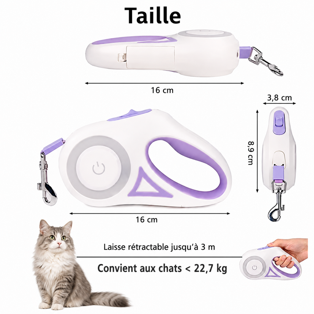 Laisse Rétractable pour Chat – 3 m ou 5 m